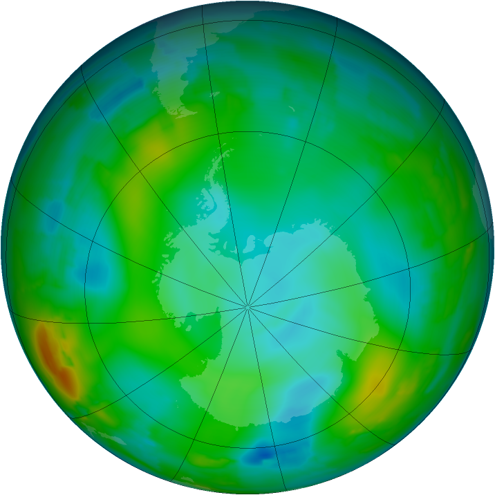 Antarctic ozone map for 29 June 2012